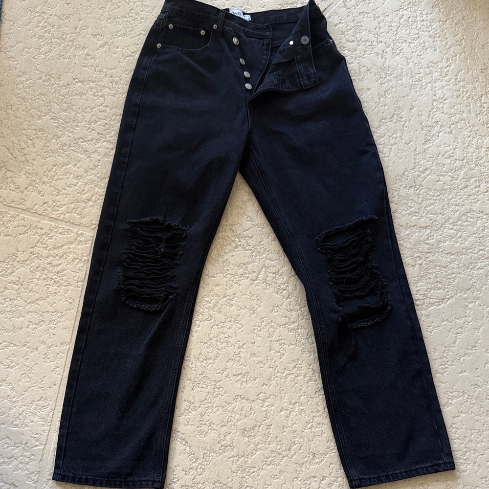 NWT Asymmetrical Princess Polly Black Ripped Straight Leg Jeans
